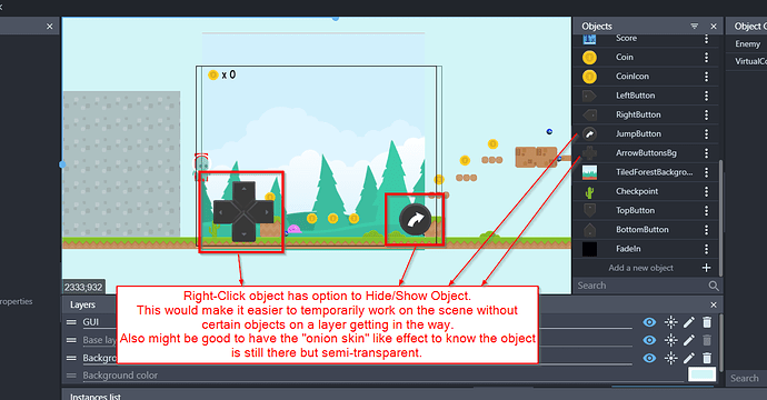 GDevelop Suggestion - Hide-Show Objects